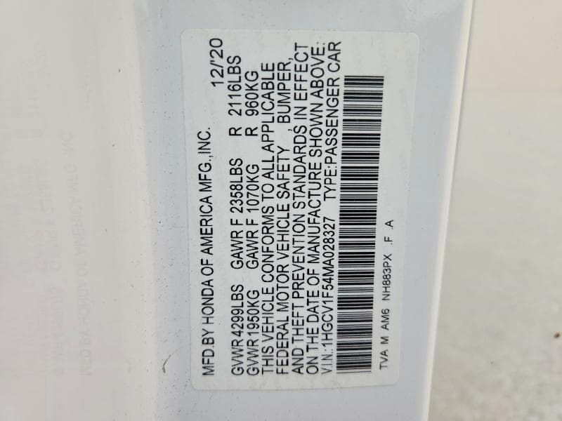 2021 HONDA ACCORD EXL 12