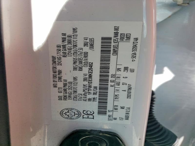2021 FORD F150 SUPERCREW SUPERCREW 12