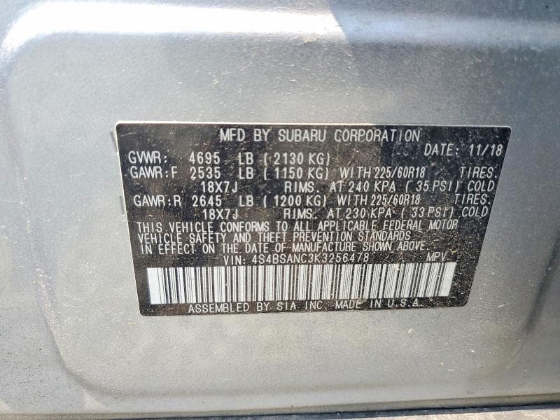 2019 SUBARU OUTBACK 2.5I LIMITED 13