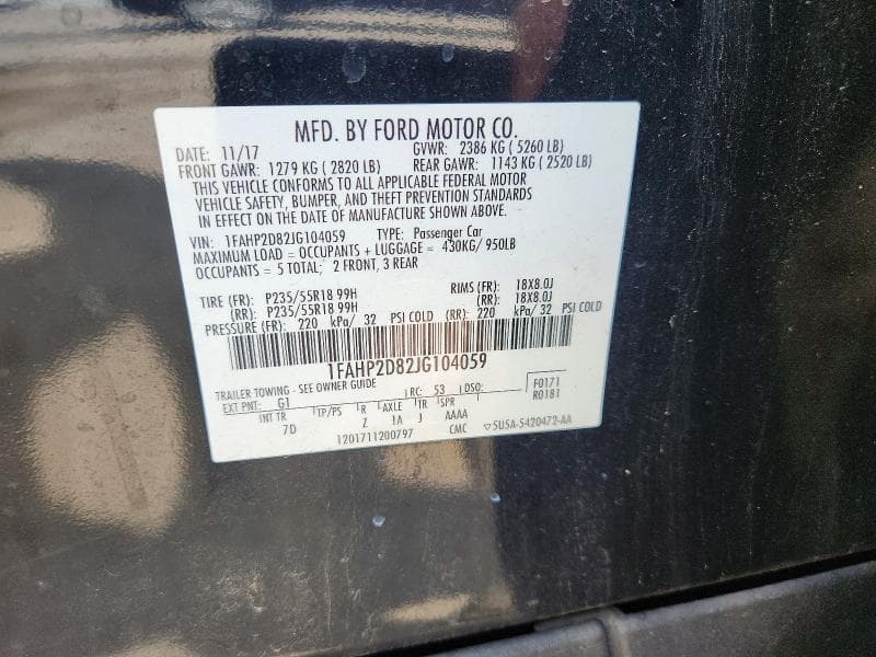 2018 FORD TAURUS SE 12