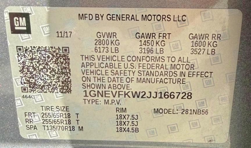 2018 CHEVROLET TRAVERSE LS LS 10