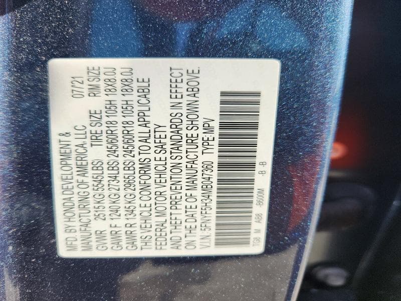 2021 HONDA PILOT EX 13