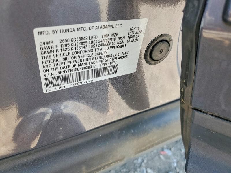 2019 HONDA PILOT EXL 12