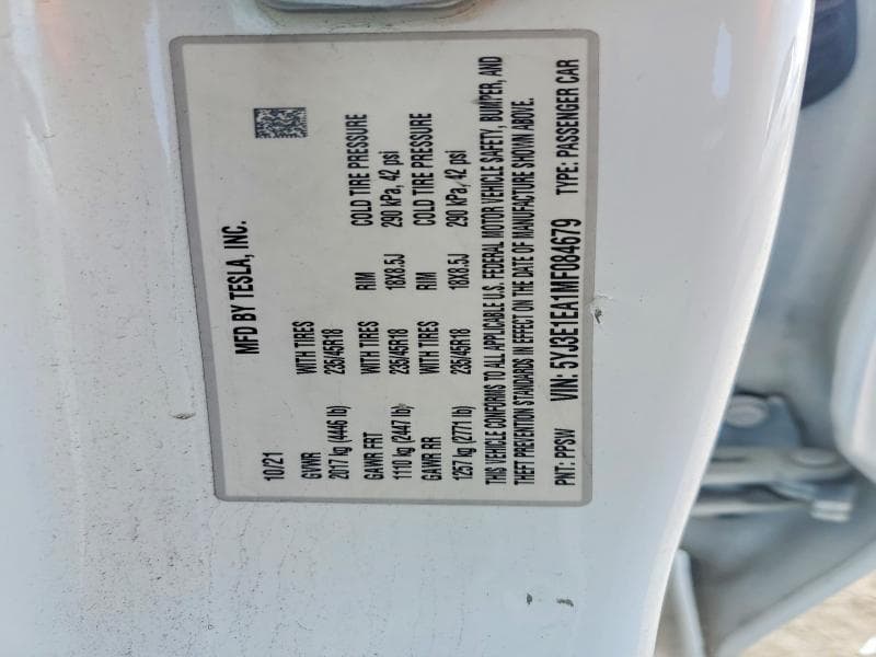 2021 TESLA MODEL 3 12