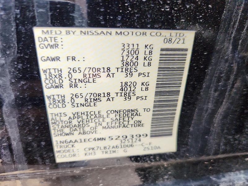 2021 NISSAN TITAN SV SV 12