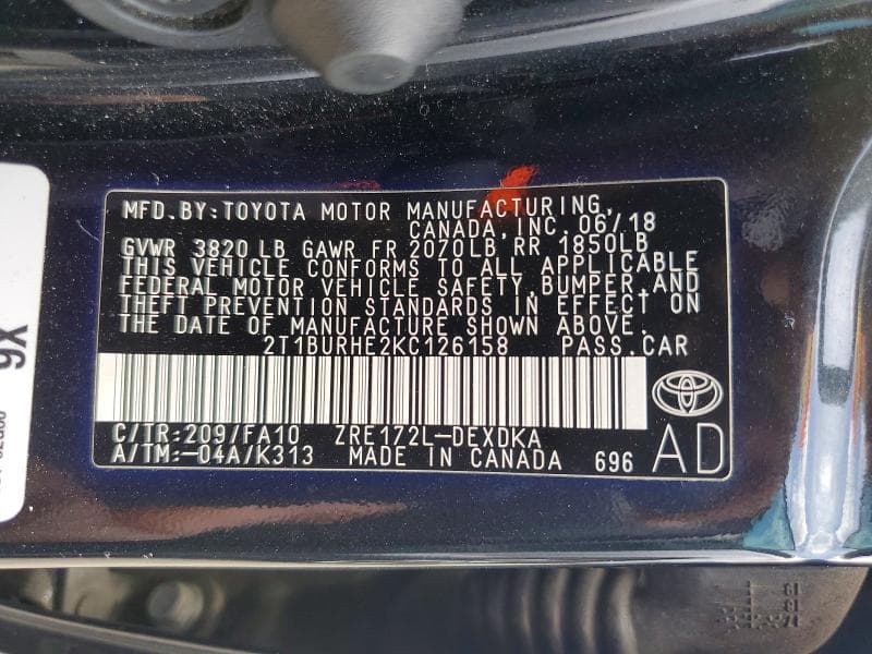 2019 TOYOTA COROLLA L 13