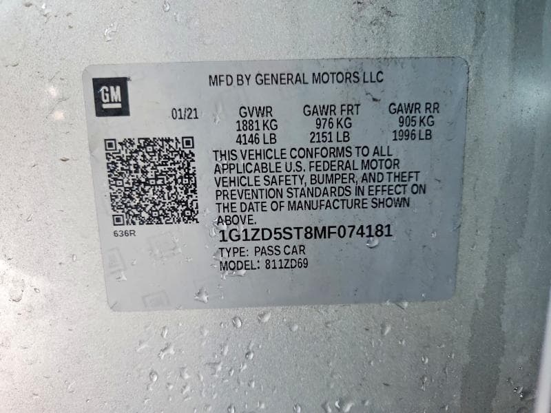 2021 CHEVROLET MALIBU LT 12