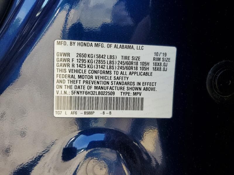 2020 HONDA PILOT EX 14