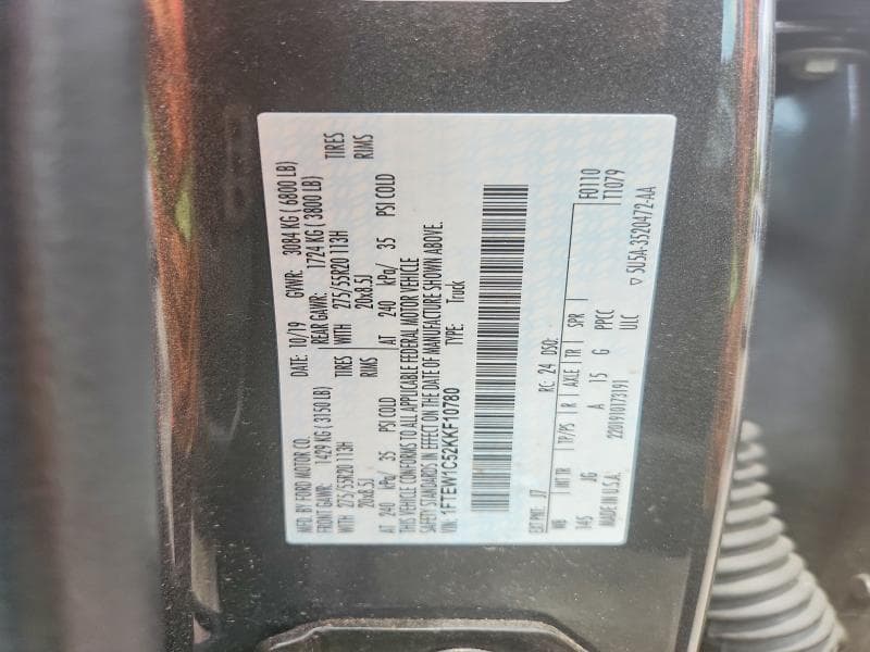 2019 FORD F150 SUPERCREW SUPERCREW 12