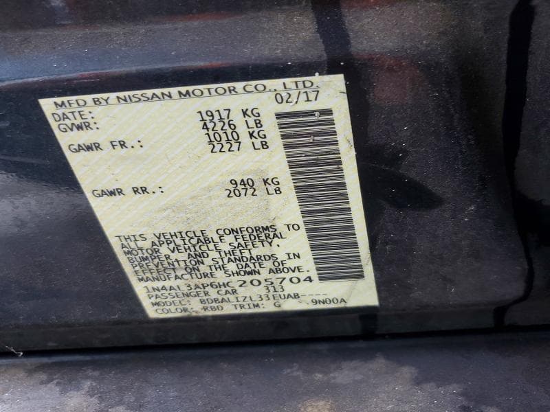 2017 NISSAN ALTIMA 2.5 SV 2.5 SV 12