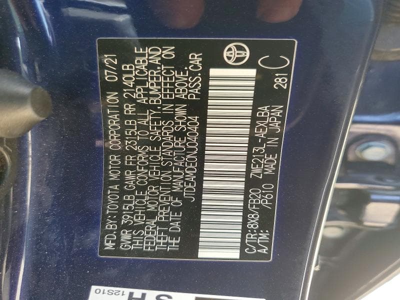 2022 TOYOTA COROLLA LE 12