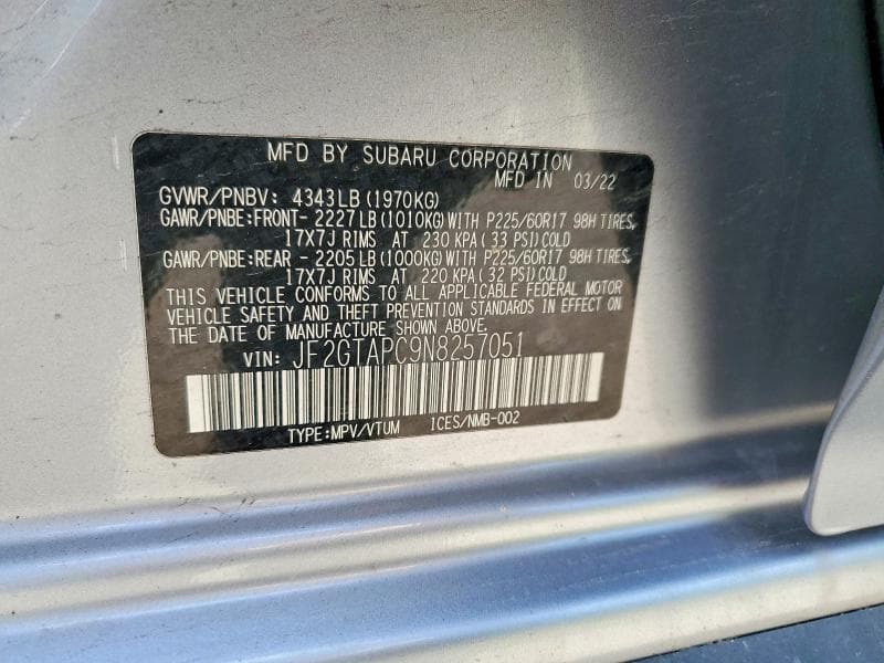 2022 SUBARU CROSSTREK PREMIUM 12