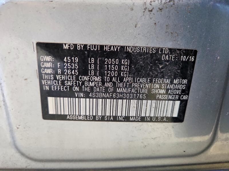 2017 SUBARU LEGACY 2.5I PREMIUM 12