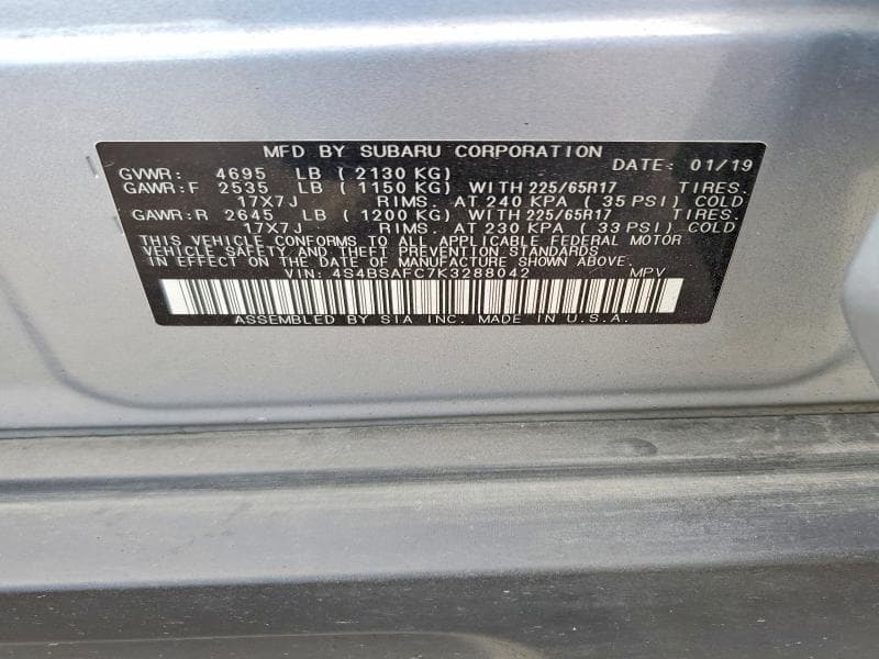 2019 SUBARU OUTBACK 2.5I PREMIUM 12