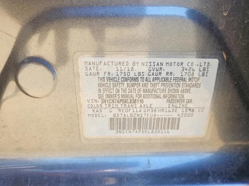 2019 NISSAN VERSA SV 12