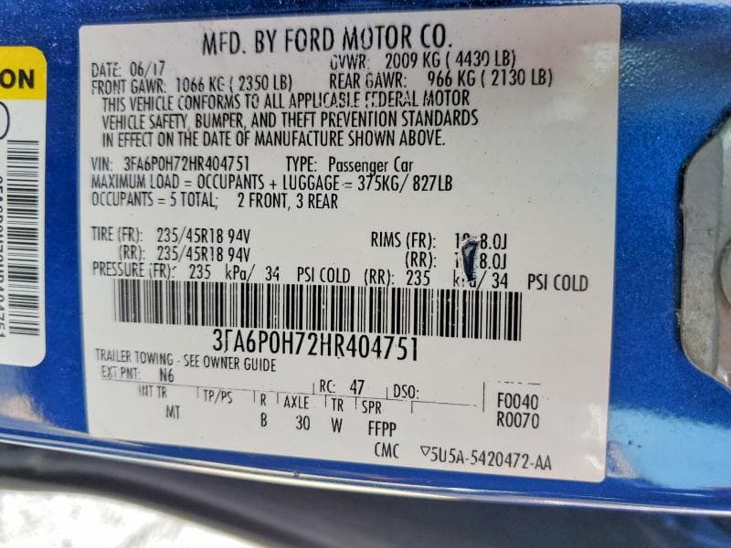 2017 FORD FUSION SE 12
