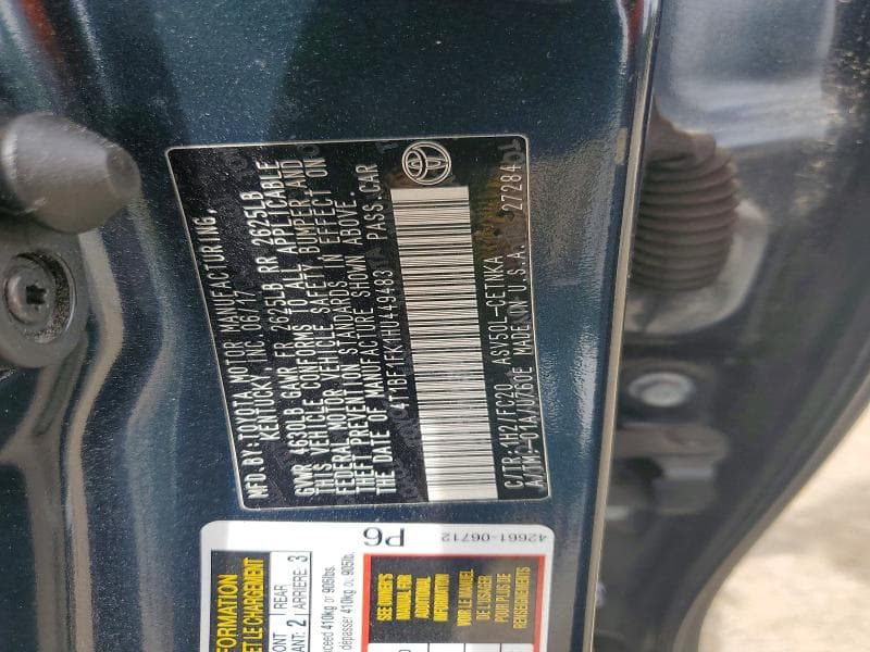2017 TOYOTA CAMRY LE 12