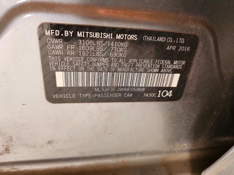 2017 MITSUBISHI MIRAGE G4 ES G4 ES 12