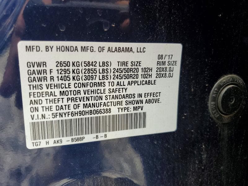 2017 HONDA PILOT TOURING 14