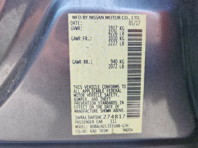 2017 NISSAN ALTIMA 2.5 SR 2.5 SR 12