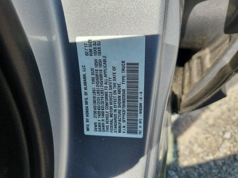 2017 HONDA RIDGELINE RTL 12