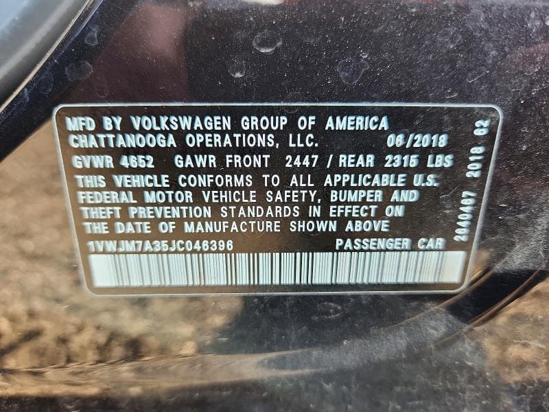 2018 VOLKSWAGEN PASSAT GT 12