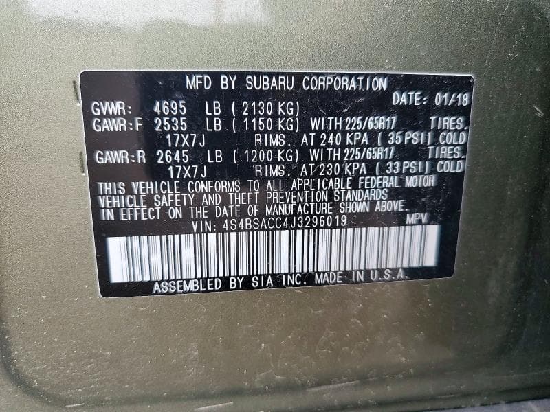 2018 SUBARU OUTBACK 2.5I PREMIUM 13