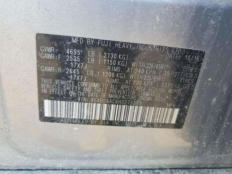 2017 SUBARU OUTBACK 2.5I 13