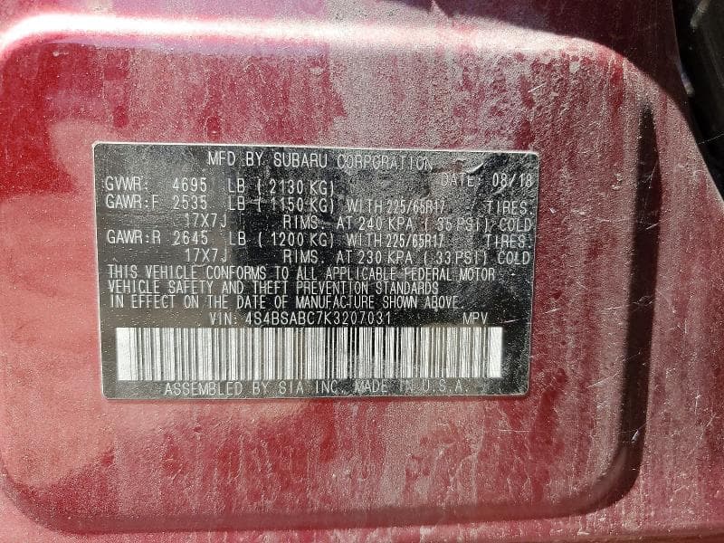 2019 SUBARU OUTBACK 2.5I 2.5I 13