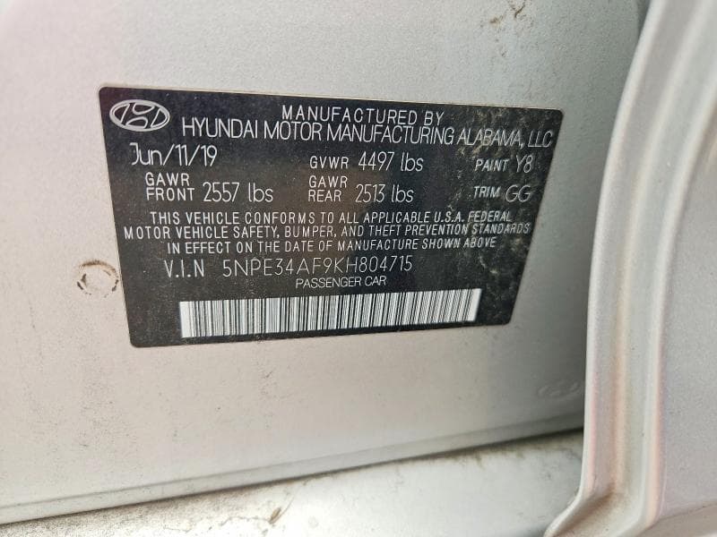 2019 HYUNDAI SONATA SEL SEL 12