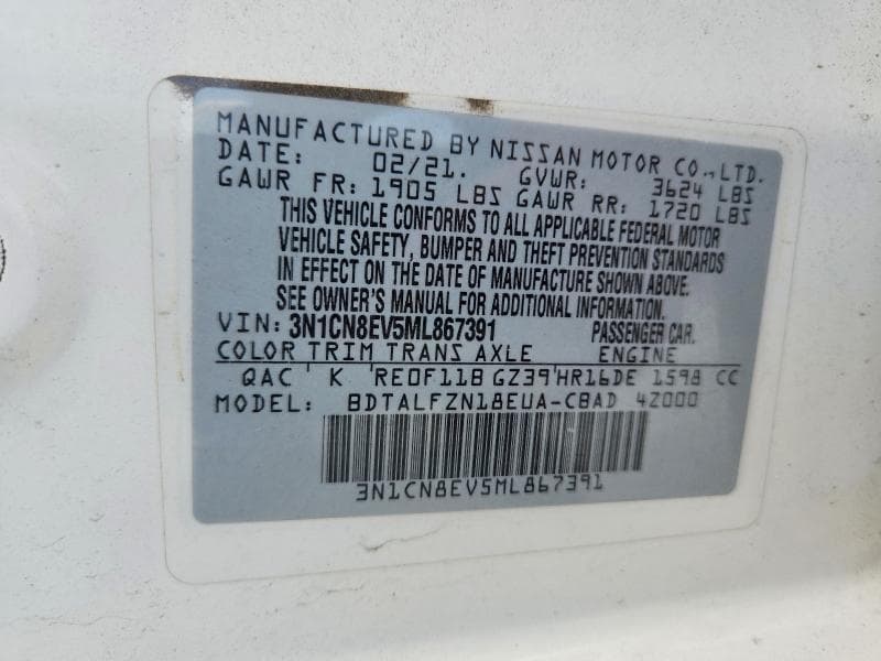 2021 NISSAN VERSA SV SV 12