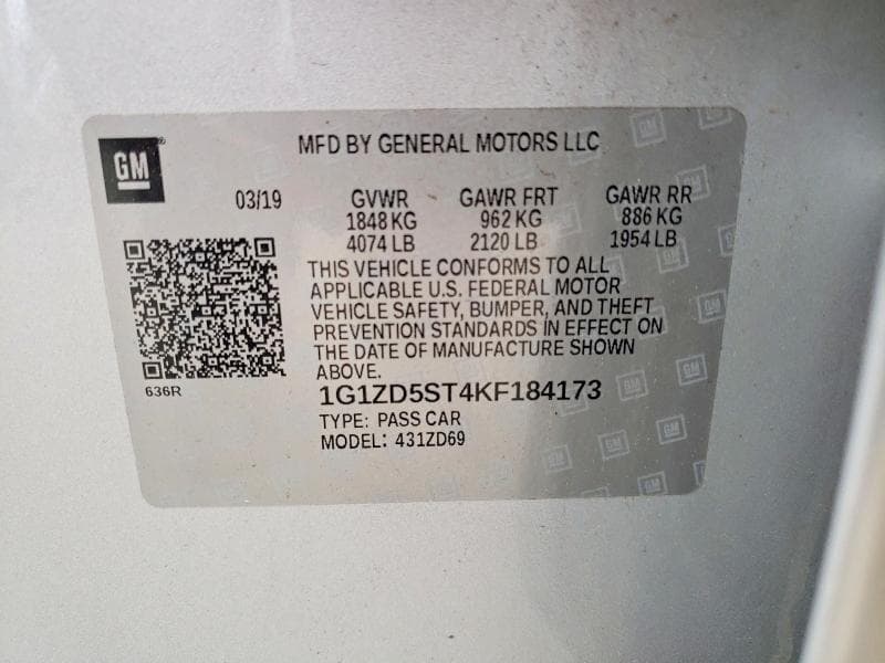 2019 CHEVROLET MALIBU LT LT 12