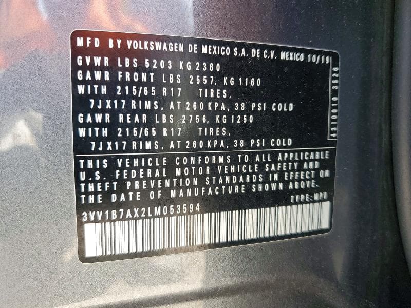 2020 VOLKSWAGEN TIGUAN S 14