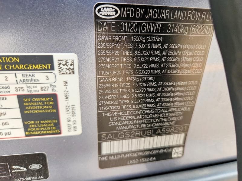 2020 LAND ROVER RANGE ROVER HSE 13