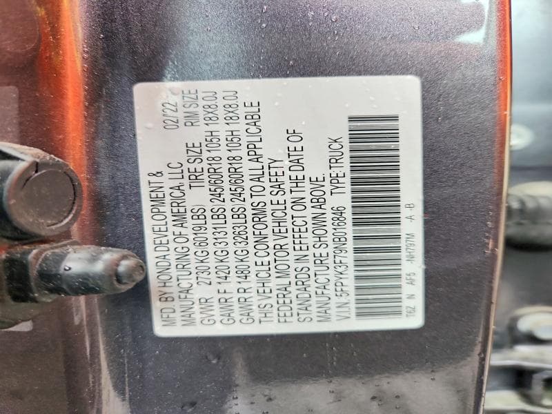 2022 HONDA RIDGELINE RTL 12