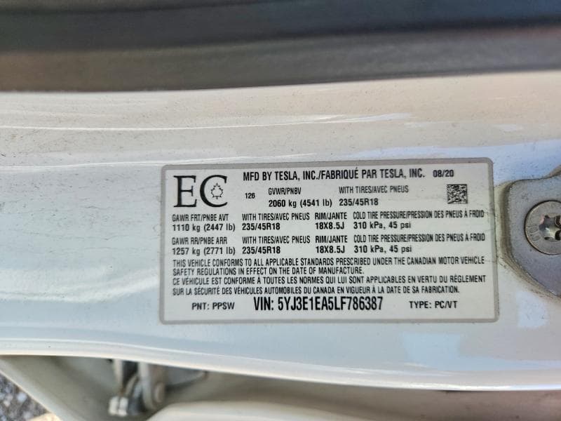 2020 TESLA MODEL 3 12