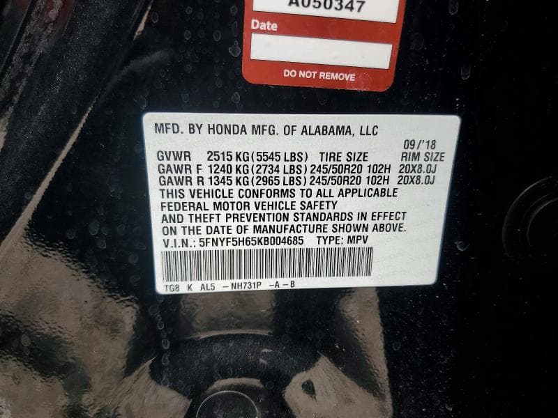 2019 HONDA PILOT TOURING 14