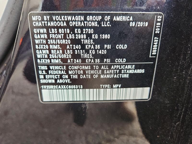 2019 VOLKSWAGEN ATLAS SE 13