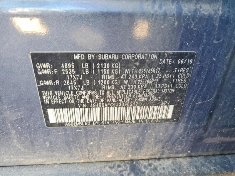 2018 SUBARU OUTBACK 2.5I PREMIUM 2.5I PREMIUM 13