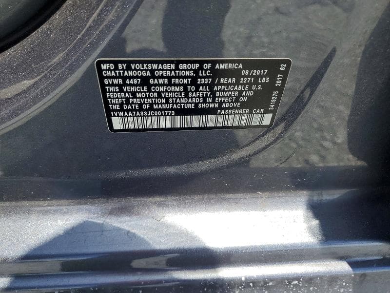 2018 VOLKSWAGEN PASSAT S/R-LINE S/R-LINE 12