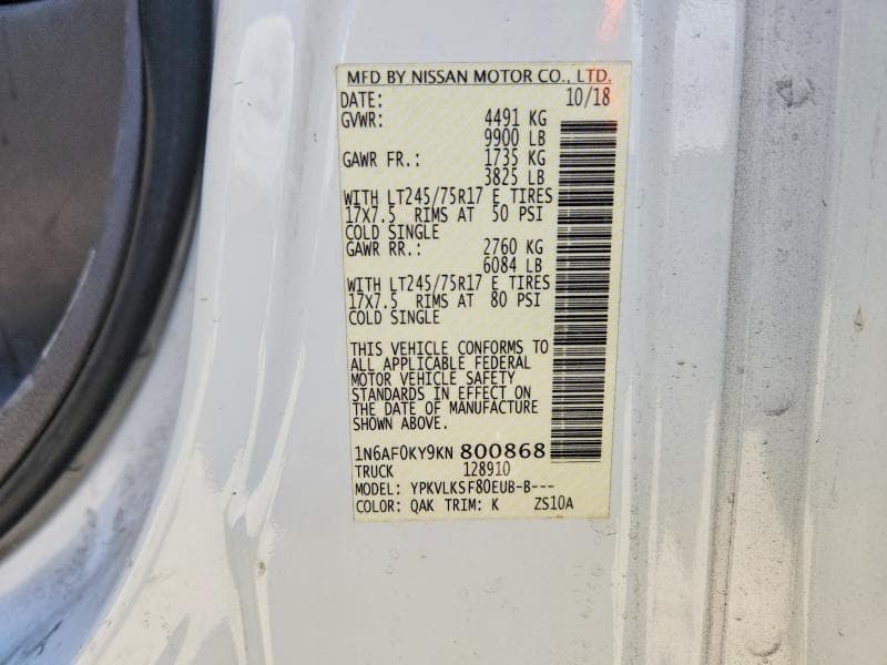 2019 NISSAN NV 3500 HD SL 14