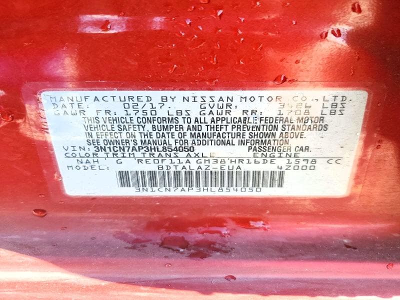 2017 NISSAN VERSA 1.6 S PLUS 12