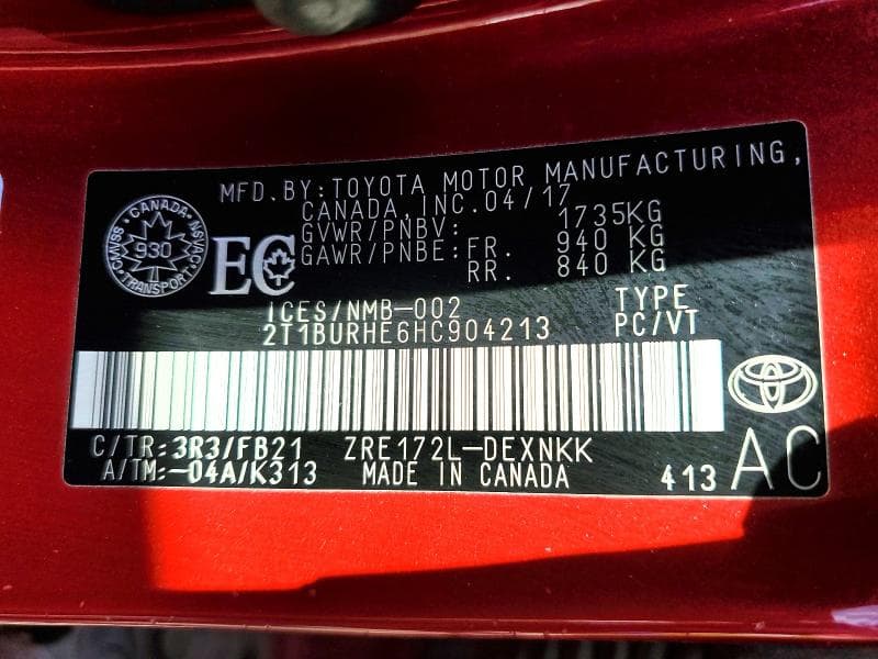 2017 TOYOTA COROLLA L 14