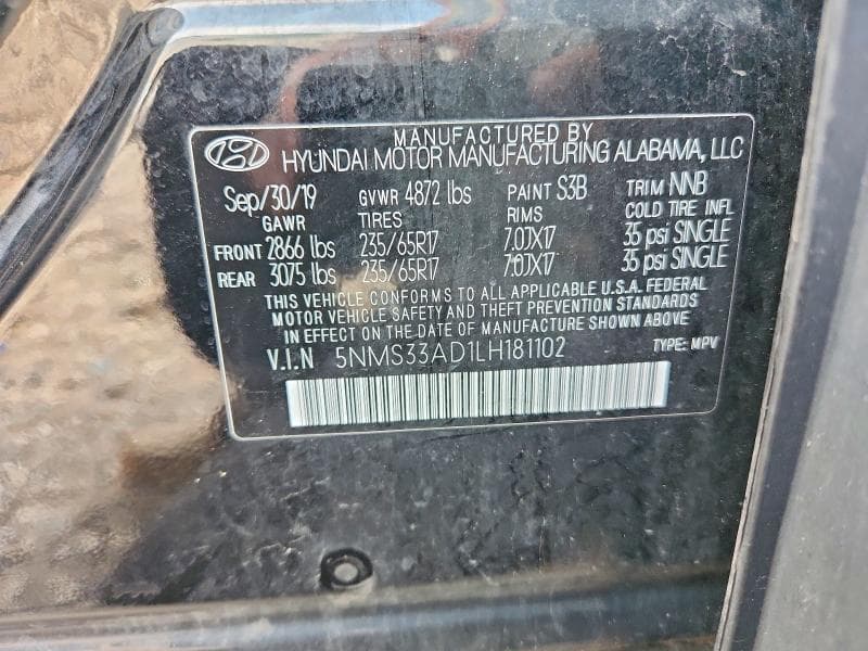 2020 HYUNDAI SANTA FE SEL SEL 12