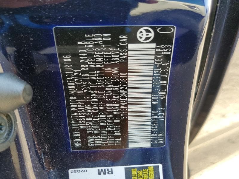 2021 TOYOTA COROLLA LE 12
