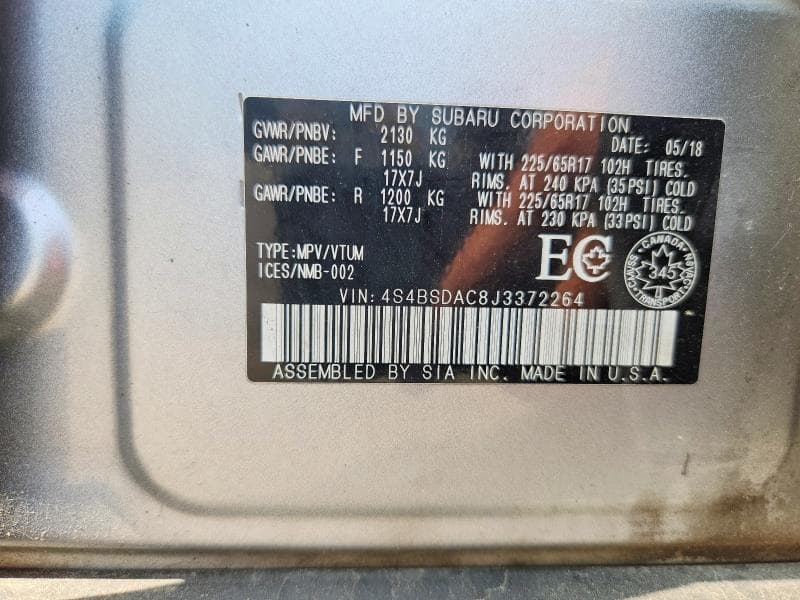 2018 SUBARU OUTBACK 2.5I 12