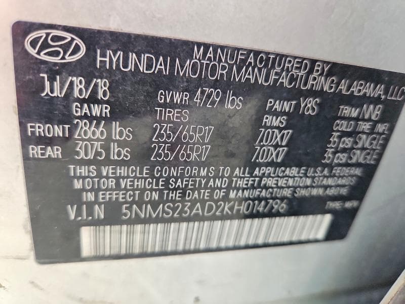 2019 HYUNDAI SANTA FE SE SE 13