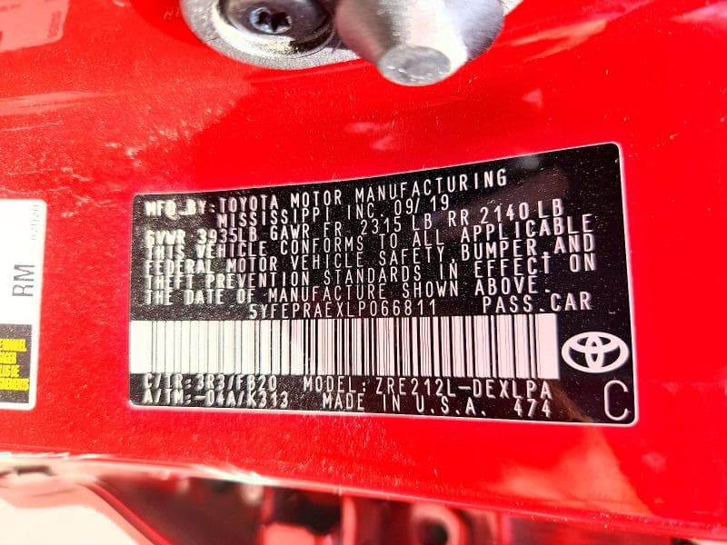 2020 TOYOTA COROLLA LE 13