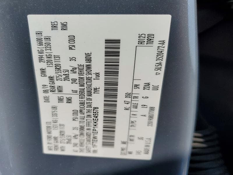 2019 FORD F150 SUPERCREW 12