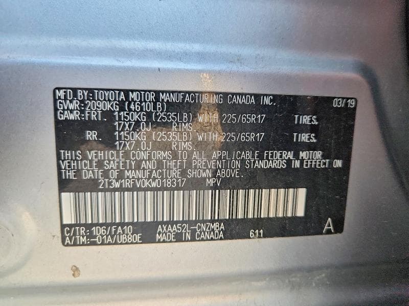 2019 TOYOTA RAV4 XLE 13